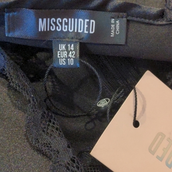 Missguided Lace Insert Black Satin Midaxi Dress size 10 - Picture 4 of 5